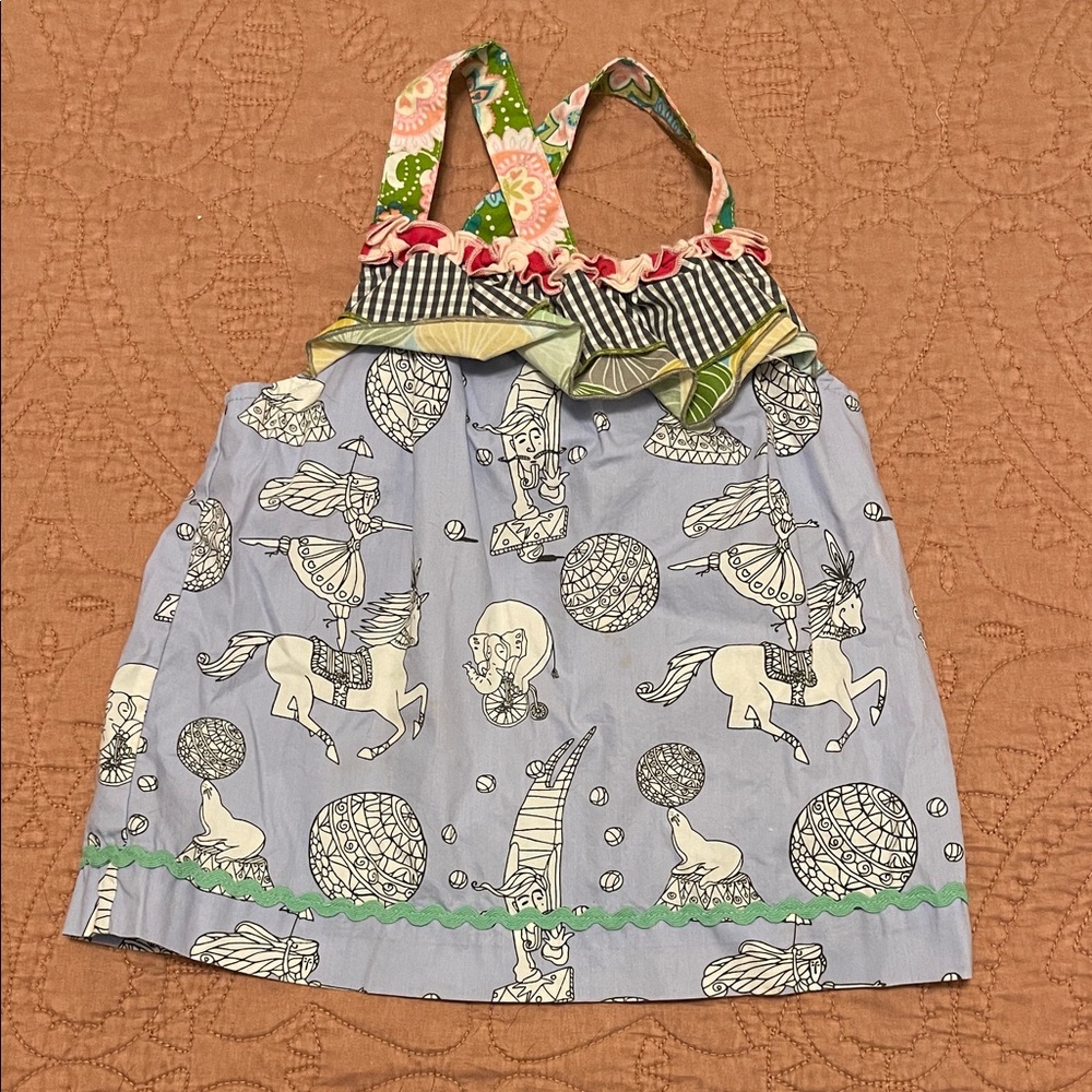 Matilda Jane Light Blue Circus Horse Sundress with Pink & Green Accents